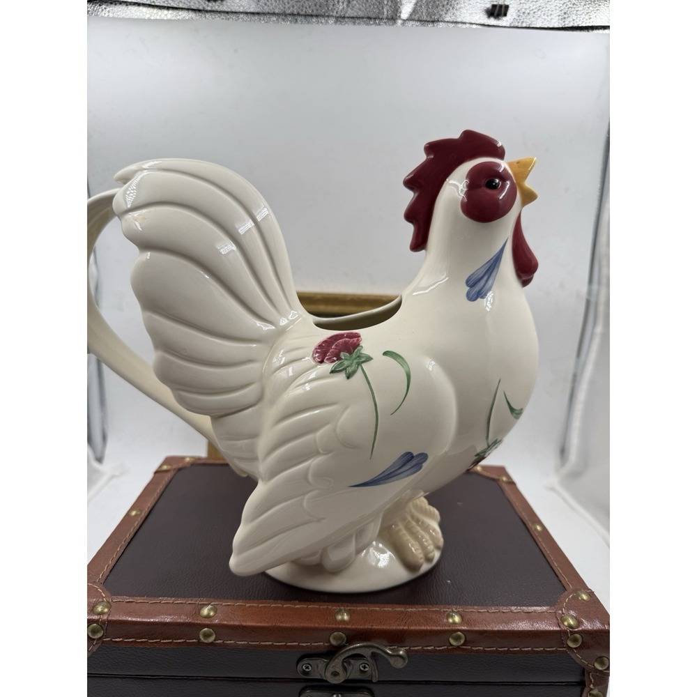 LENOX Poppies on Blue Barnyard Rooster Pitcher Chicken Decorative Collectible